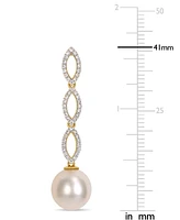 Cultured South Sea Pearl (10mm) & Diamond (1/2 ct. t.w.) Infinity Linear Drop Earrings in 14k Gold