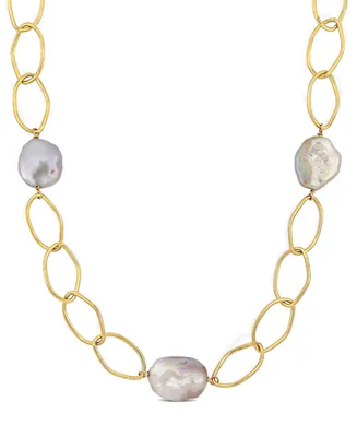 Cultured Freshwater Baroque Pearl (14-20mm) Open Link Statement Necklace in 18k Gold-Plated Sterling Silver, 26" + 1-1/2" extender