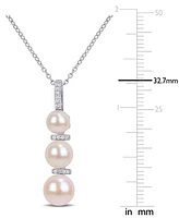 Cultured Freshwater Pearl (6 - 8-1/2mm) & Diamond (1/20 ct. t.w.) Graduated Pendant Necklace in Sterling Silver