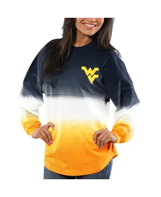 Women's Navy West Virginia Mountaineers Ombre Long Sleeve Dip-Dyed Spirit Jersey T-shirt