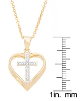 Diamond Accent Cross in Heart Pendant 18" Necklace in 14K Gold Plate