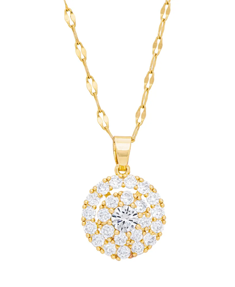 Simulated Gemstone and Cubic Zirconia Spinner Pendant 18" Birthstone Necklace 14K Gold Plate