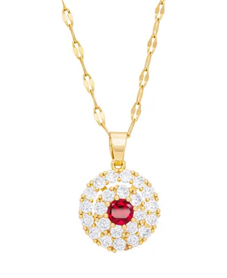Simulated Gemstone and Cubic Zirconia Spinner Pendant 18" Birthstone Necklace 14K Gold Plate