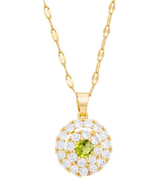 Simulated Gemstone and Cubic Zirconia Spinner Pendant 18" Birthstone Necklace 14K Gold Plate
