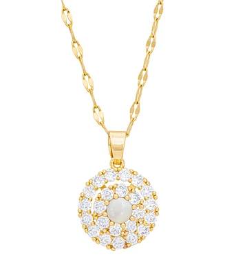 Simulated Gemstone and Cubic Zirconia Spinner Pendant 18" Birthstone Necklace in 14K Gold Plate
