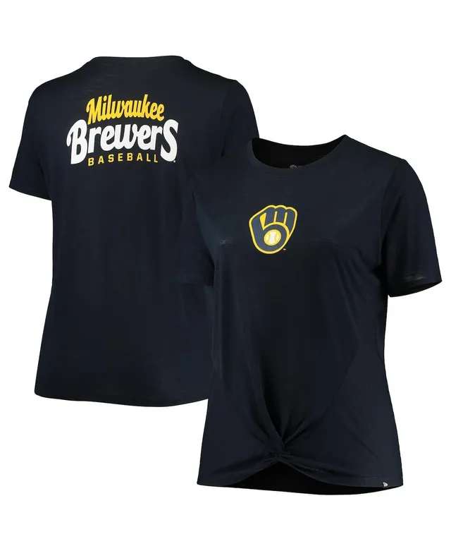 Women's New Era Navy Milwaukee Brewers 2-Hit Front Twist Burnout T-Shirt