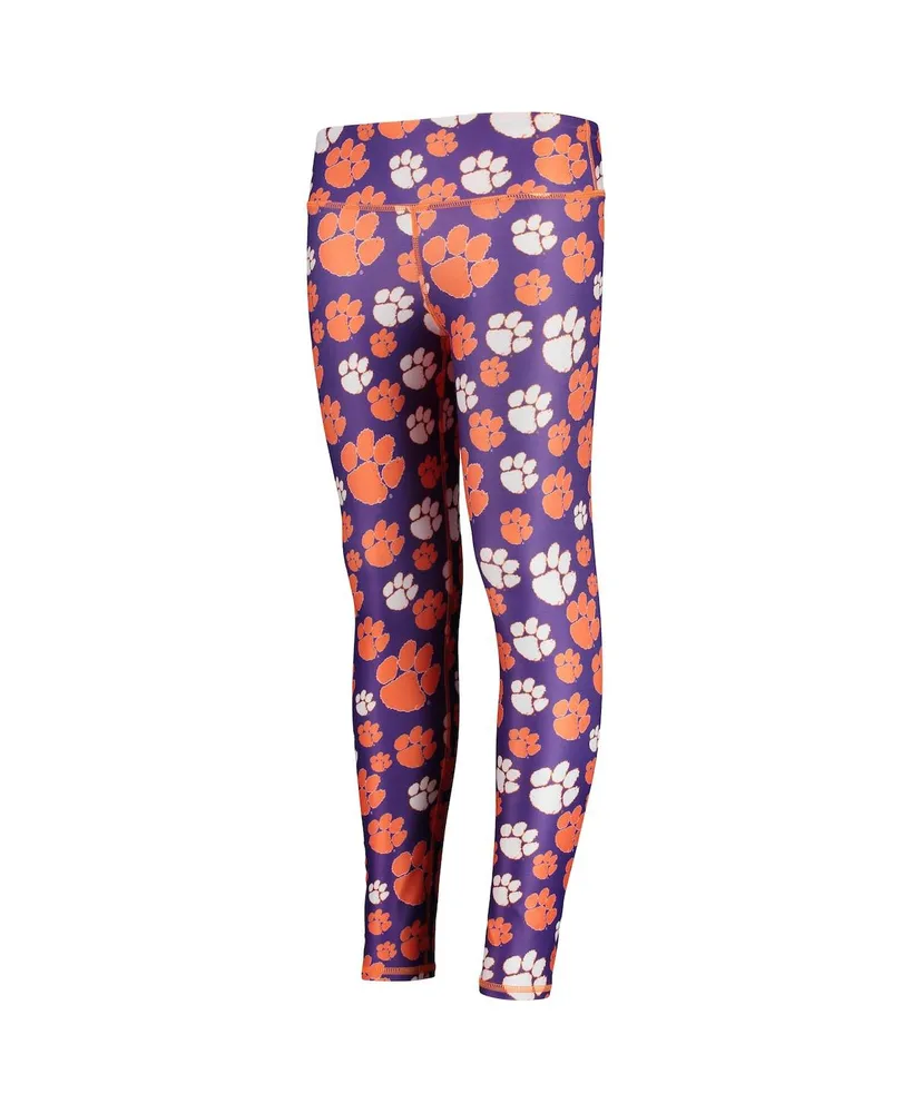 Big Girls ZooZatz Orange, Purple Clemson Tigers Stacked Mascot Leggings