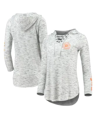 Women's Pressbox Gray Clemson Tigers Space Dye Lace-Up V-Neck Long Sleeve T-shirt
