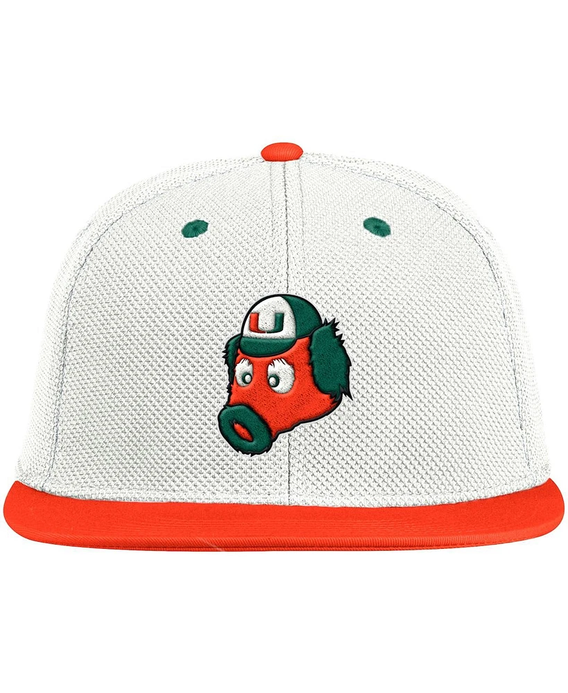 Men's adidas White, Orange Miami Hurricanes Maniac On-Field Baseball Fitted Hat