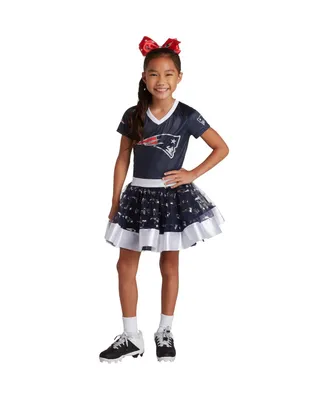Big Girls Navy New England Patriots Tutu Tailgate Game Day V-Neck Costume