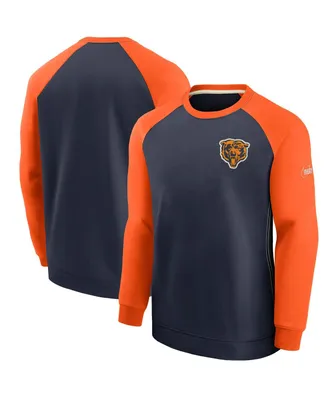 Men's Nike Navy, Orange Chicago Bears Historic Raglan Crew Performance Sweater