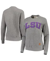 Women's Pressbox Heathered Gray Lsu Tigers Moose Applique Quilted Crewneck Sweatshirt