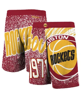 Men's Mitchell Ness Red Houston Rockets Hardwood Classics Jumbotron Sublimated Shorts