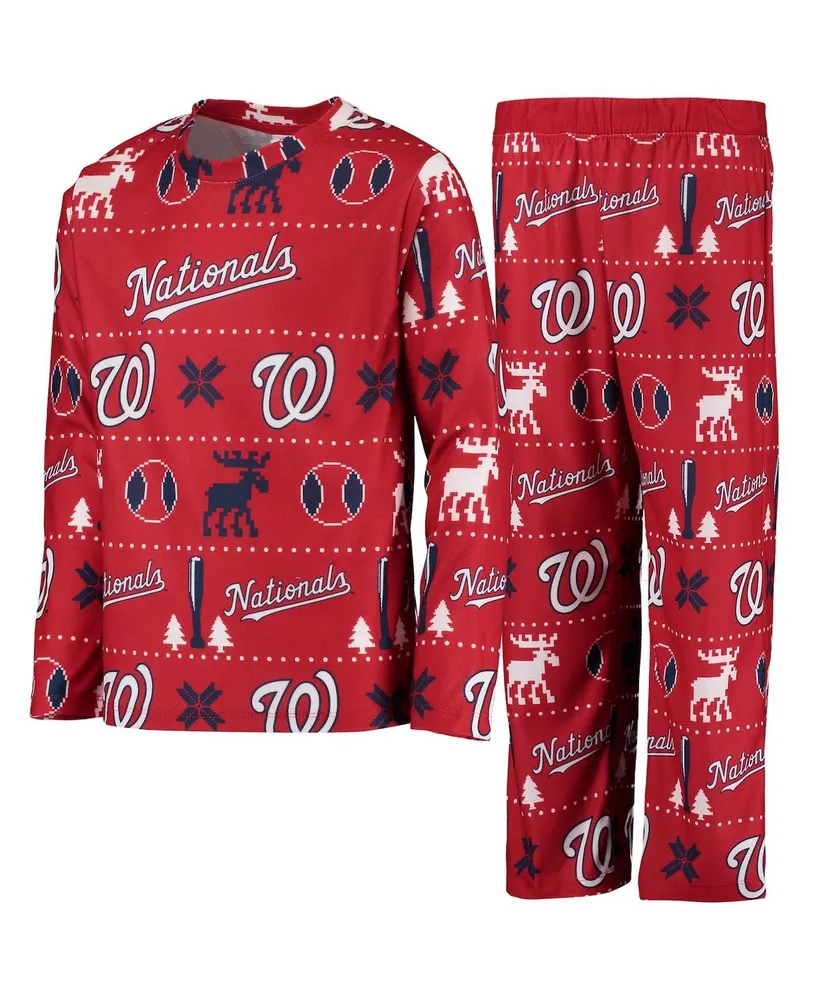 Big Boys Red Washington Nationals Allover Print Long Sleeve Top and Pants Sleep Set
