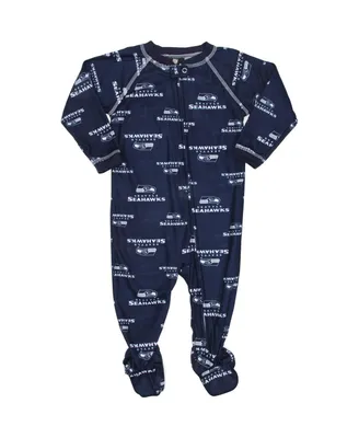 Boys and Girls Infant Outerstuff Seattle Seahawks Piped Raglan Full Zip Coverall - College Navy