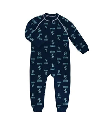 Toddler Boys and Girls Navy Seattle Kraken Team Print Raglan Full-Zip Jumper Pajamas