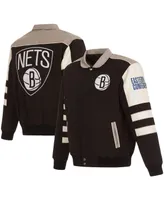 Men's Jh Design Black Brooklyn Nets Stripe Colorblock Nylon Reversible Full-Snap Jacket