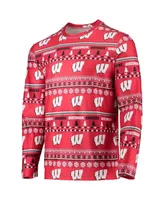Men's Concepts Sport Red Wisconsin Badgers Ugly Sweater Long Sleeve T-shirt and Pants Sleep Set