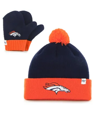 Toddler Unisex Navy and Orange Denver Broncos Bam Bam Cuffed Knit Hat with Pom and Mittens Set
