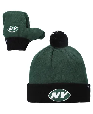 Toddler Unisex Green and Black New York Jets Bam Bam Cuffed Knit Hat with Pom and Mittens Set