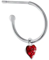 Giani Bernini Red Crystal Heart Dangle Hoop Earrings in Sterling Silver, Created for Macy's