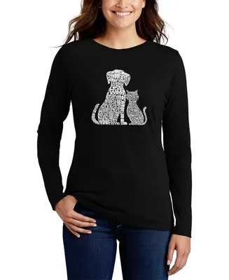 Women's Long Sleeve Word Art Dogs and Cats T-shirt