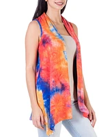 24seven Comfort Apparel Women's Tie Dye Sleeveless Open Front Shrug Vest