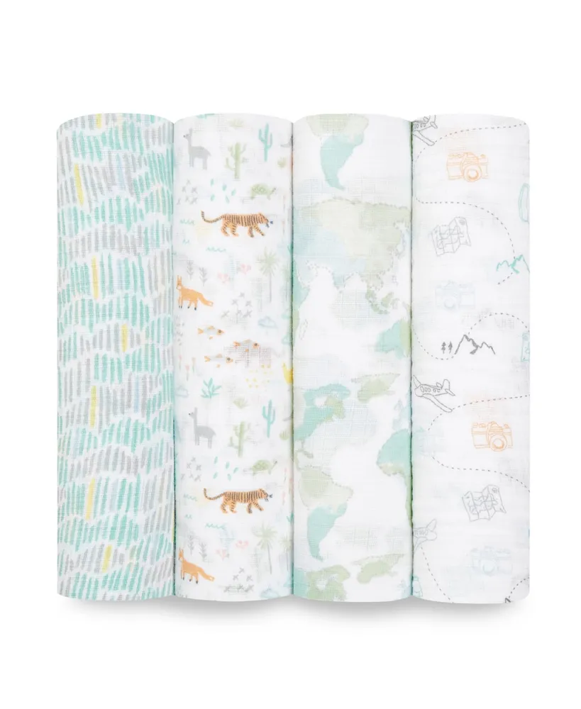 aden by aden + anais Baby Boys or Baby Girls Swaddle Blankets, Pack of 4