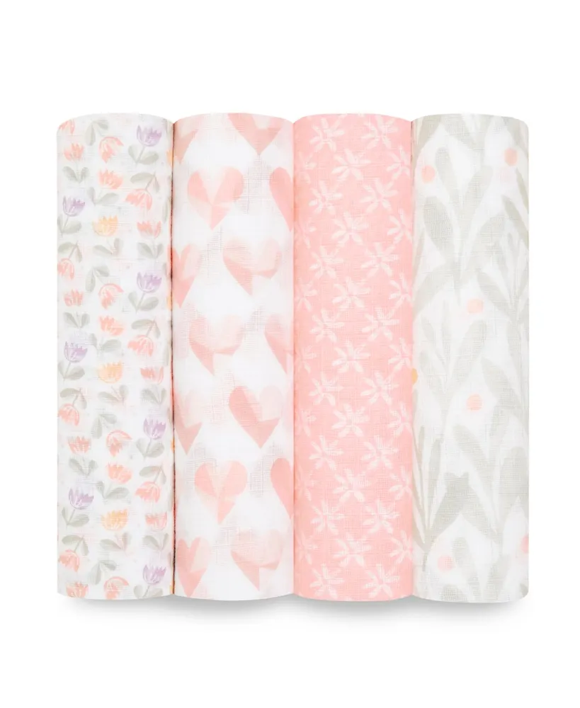 aden by aden + anais Baby Girls Printed Swaddle Blankets, Pack of 4