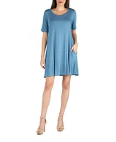 24seven Comfort Apparel Women's Soft Flare T-shirt Dress with Pocket Detail