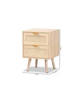 Baird Mid-Century Modern Wood and Rattan 2 Drawer Nightstand