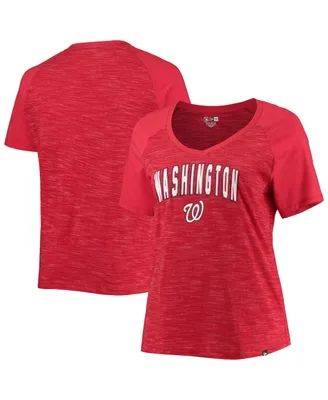 Women's New Era Red Washington Nationals Plus Raglan V-Neck T-shirt