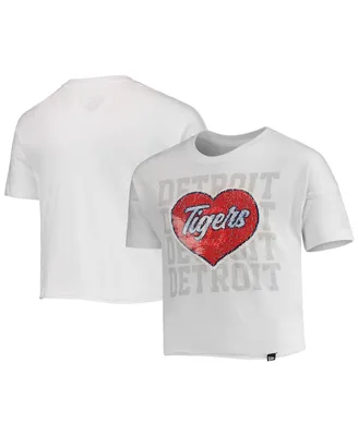 Big Girls New Era White Detroit Tigers Flip Sequin Heart Crop Top