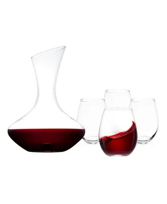 JoyJolt Lancia Crystal Wine Decanter with Stemless Glasses, Set of 4