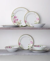 Noritake Poppy Place 12 Oz Soup Bowls 4 Piece Set, 7.5" - White, Pink, Gold