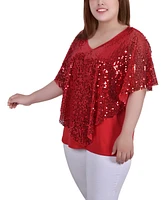 Ny Collection Plus Size Sequin-Front Poncho Top