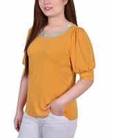 Women's Short Beaded Puff Sleeve Top