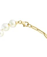 Effy Cultured Freshwater Pearl (7-1/2mm) & Diamond (1/10 ct. t.w.) Paperclip Bracelet in 14k Gold