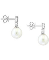 Effy Cultured Freshwater Pearl (9mm) & Diamond (1/5 ct. t.w.) Drop Earrings in 14k White Gold