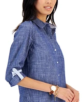 Tommy Hilfiger Women's Cotton Printed Roll-Tab Utility Shirt