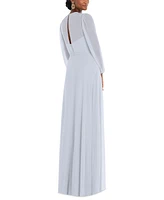 Dessy Collection Plus Strapless Chiffon Maxi Dress with Puff Sleeve Blouson Overlay