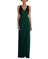 After Six Women's Faux Wrap Whisper Satin Maxi Dress with Draped Tulip Skirt