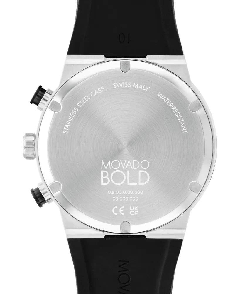 Movado Men's Swiss Chronograph Bold Fusion Black Silicone Strap Watch 44mm