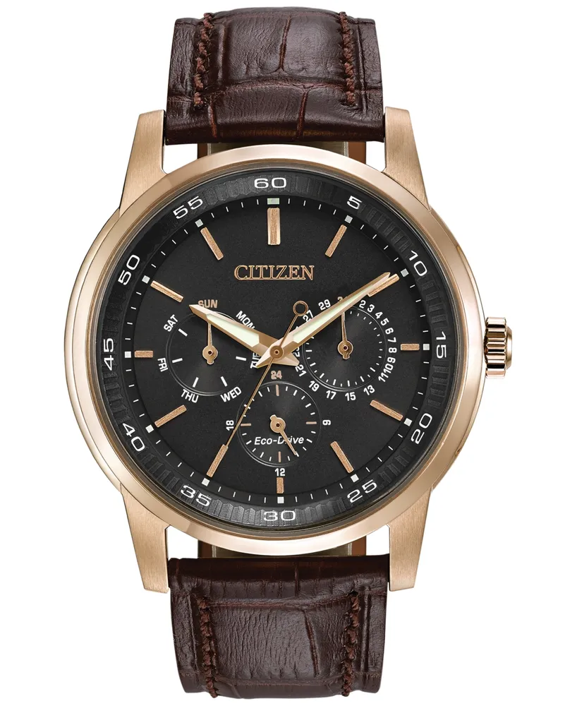 Citizen Men's Dress Eco-Drive Black-Brown Leather Strap Watch 44mm BU2013