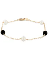 Cultured Freshwater Pearl (5mm) & Onyx (5mm) Chain Bracelet in 14k Gold