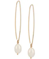 Cultured Freshwater Pearl (10 x 8mm) Threader Wire Drop Earrings