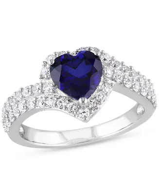 Lab-Grown Blue Sapphire (1-7/8 ct. t.w.) & White Heart Swirl Ring Sterling Silver