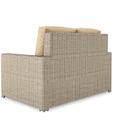 Sydney Woven Outdoor Loveseat with Sunbrella Spectrum Sand Cushions