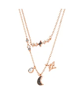 Swarovski Symbolic 2-Pieces Moon and Star Rose Gold Tone Plated Necklace