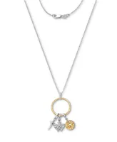 Diamond Triple Charm Ring 18" Pendant Necklace (1/8 ct. t.w.) in Sterling Silver & 10k Gold